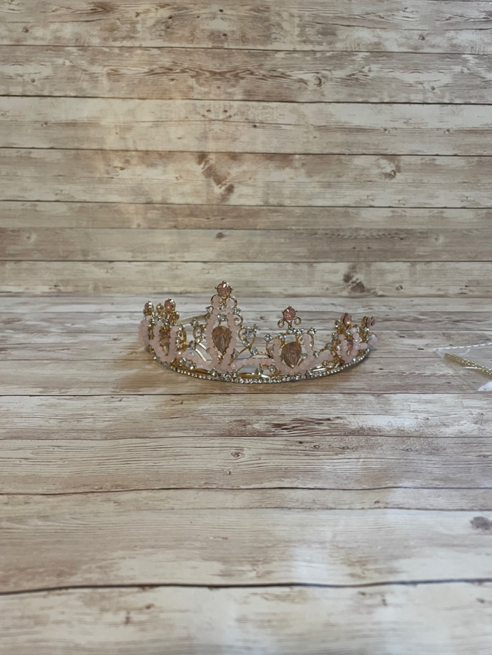 Rose Gold Pink Crystal Tiara Crown for Women
